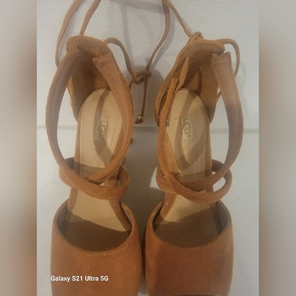UGG REAGAN CHESTNUT WEDGE HEEL ESPADRILLES SANDALS (sz 5.5) - Picture 6 of 7